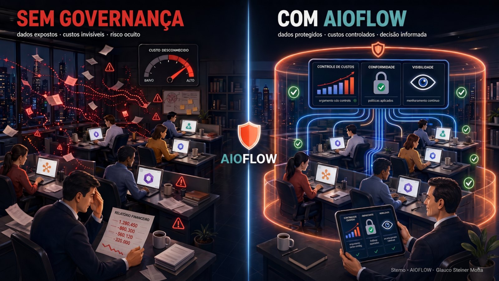 Sem governança versus com AIOFLOW
